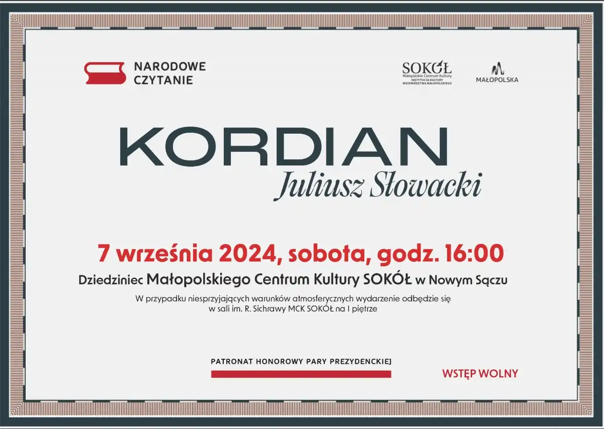 Wolność i patriotyzm w "Kordianie" – Narodowe Czytanie w Nowym Sączu