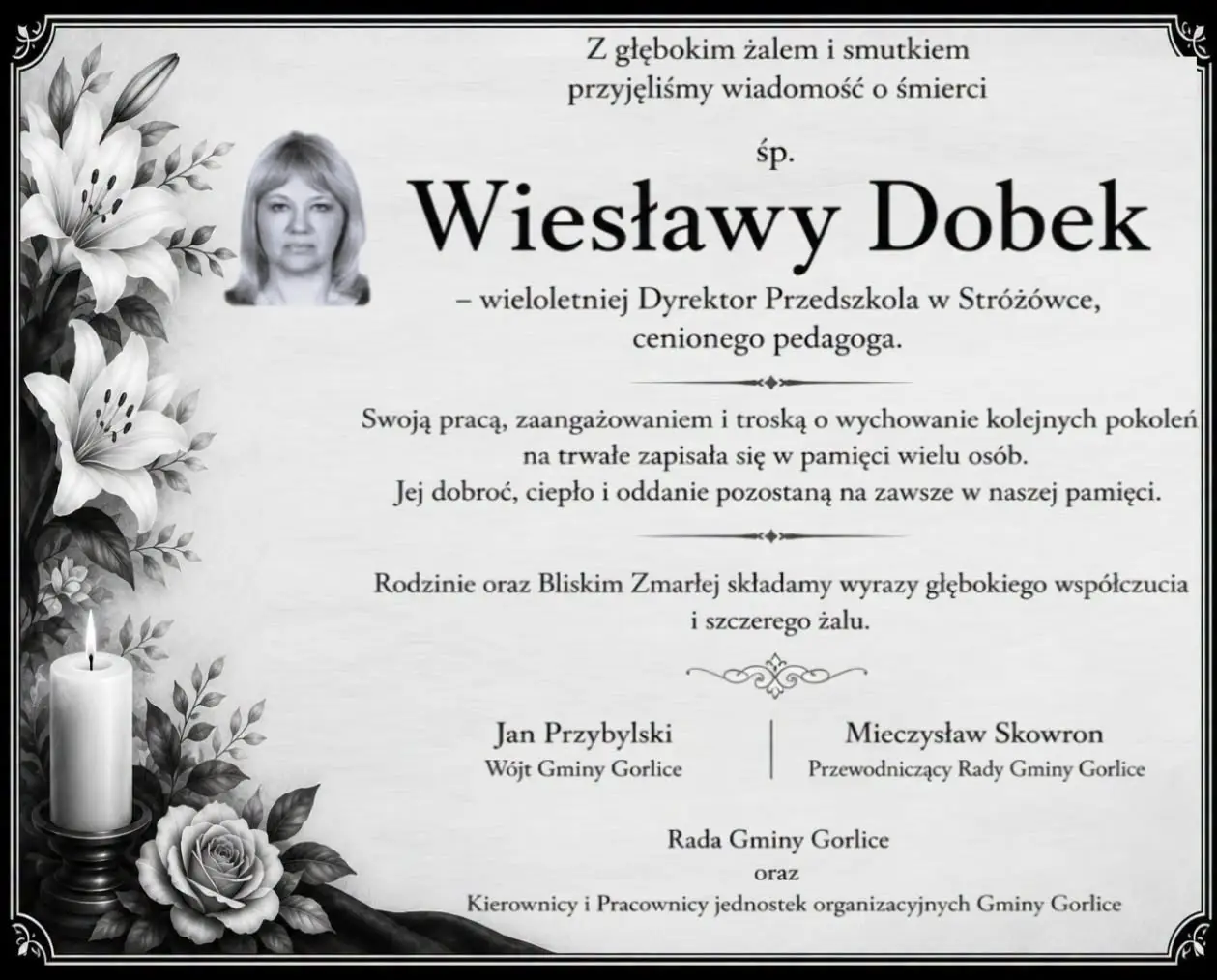 Nie żyje Wiesława Dobek, wieloletnia dyrektor przedszkola w Stróżówce