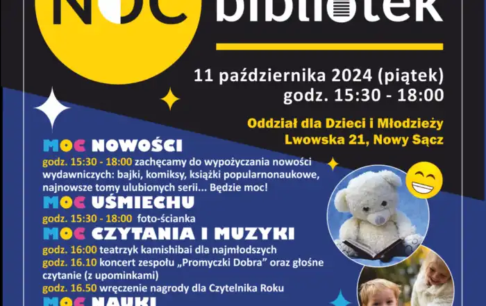 Noc Bibliotek w Oddziale dla Dzieci i Młodzieży. 11 października moc atrakcji dla najmłodszych!