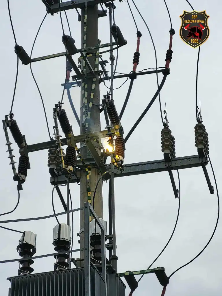 Pożar na słupie transformatorowym w Królowej Polskiej. Akcja strażaków i pogotowia energetycznego