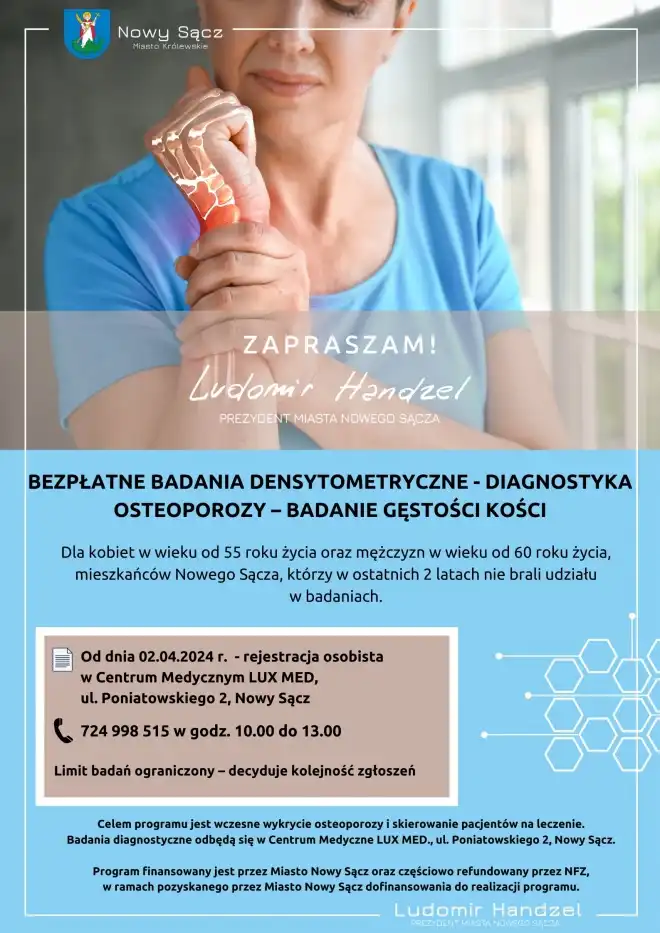 Nowy Sącz: Bezpłatne badania densytometryczne, w kierunku osteoporozy