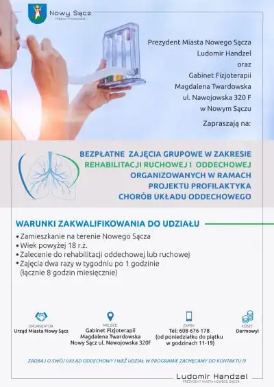 Bezpłatna rehabilitacja oddechowa lub ruchowa w ramach "Bezpłatnego Programu Profilaktyka 40 Plus"
