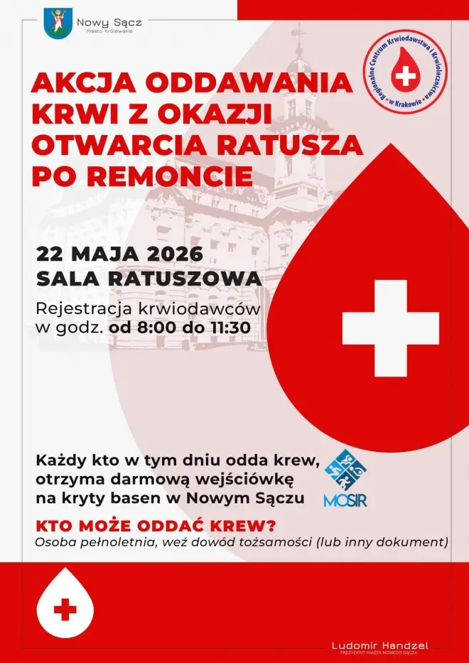 Ratusz po remoncie otworzy się pomaganiem. Miasto zaprasza na akcję krwiodawstwa