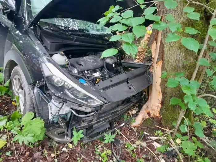 Wypadek w Tyliczu. Samochód osobowy uderzył w drzewo. Jedna osoba trafiła do szpitala