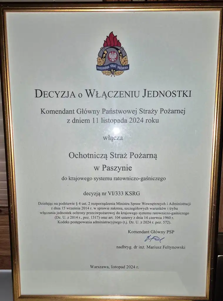 OSP Paszyn z przedłużonym członkostwem w KSRG