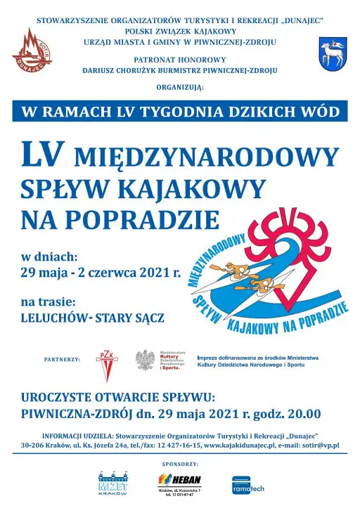 W dniach 29 maja - 2 czerwca LV Międzynarodowy Spływ Kajakowy na Popradzie