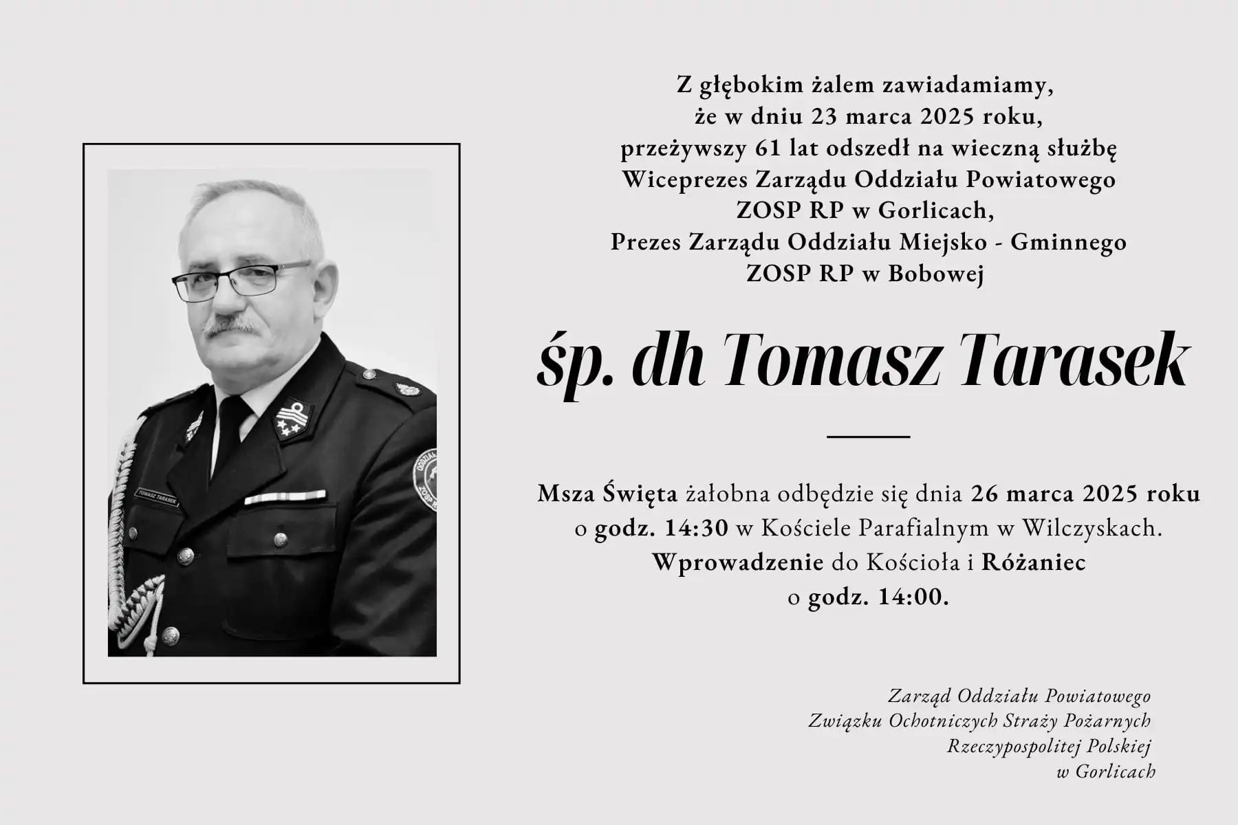 Zmarł Tomasz Tarasek. Społecznik, strażak, miłośnik kultury