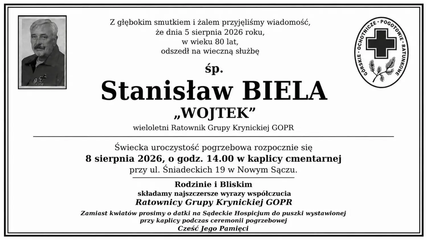 Nie żyje wieloletni ratownik Grupy Krynickiej GOPR. Odszedł Stanisław „Wojtek” Biela