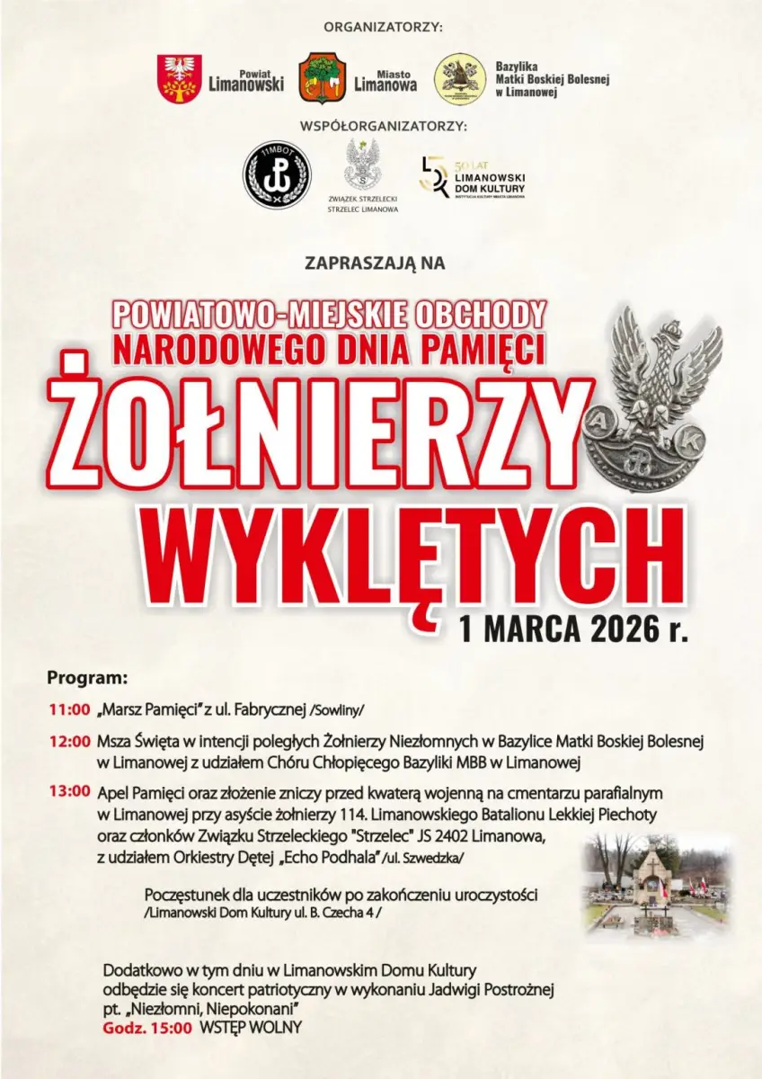 „Niezłomni, Niepokonani”. Koncert i uroczystości w Limanowej