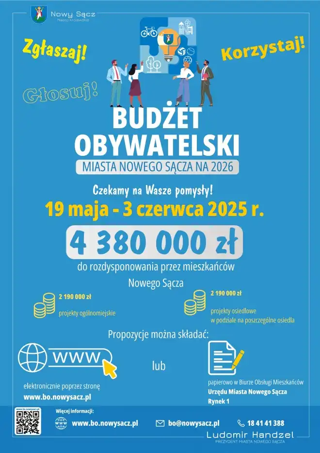 Zgłoś swój pomysł! Budżet Obywatelski Nowego Sącza 2026. Nabór rusza 19 maja
