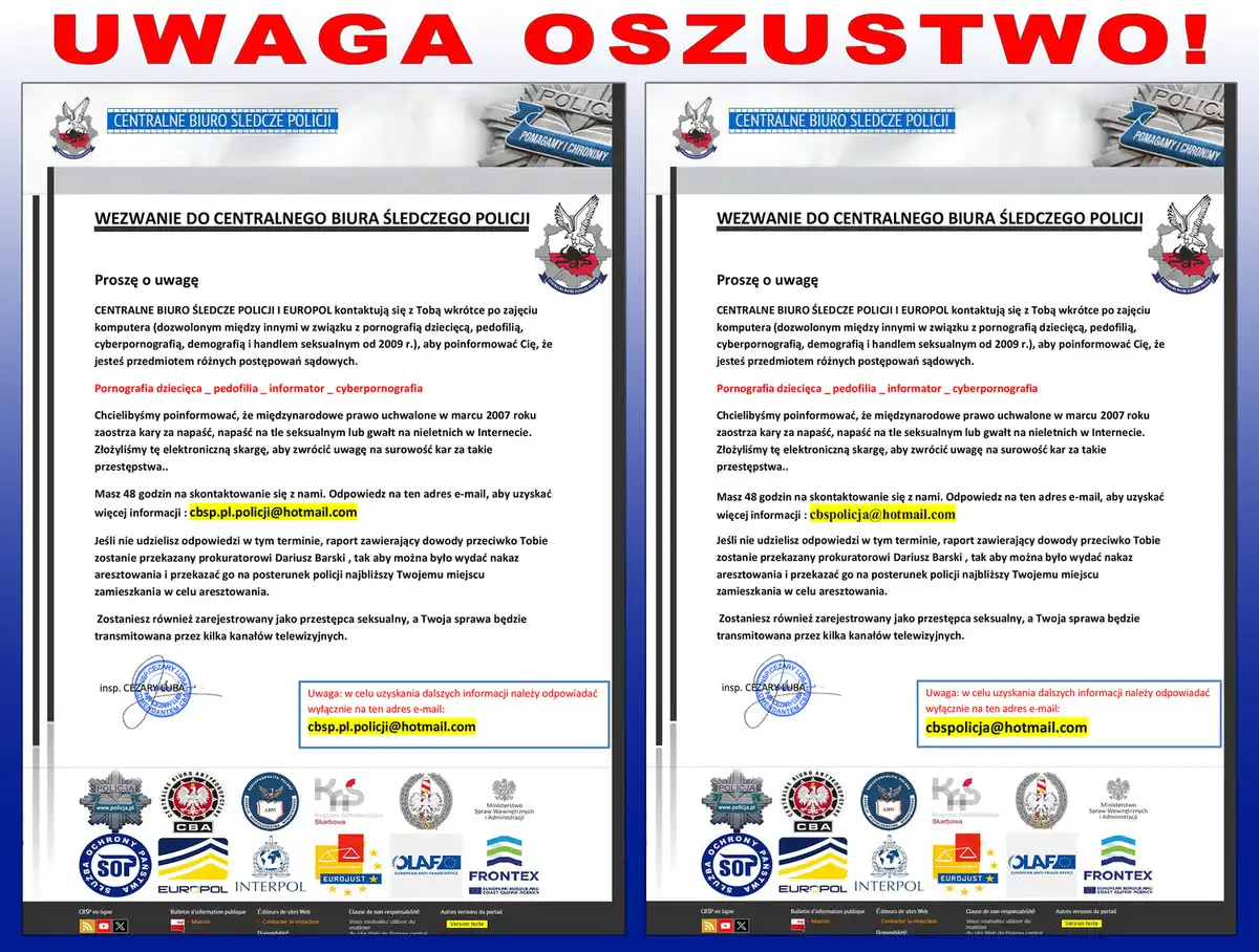 Uwaga! Przestępcy podszywają się pod policjantów Centralnego Biura Śledczego Policji