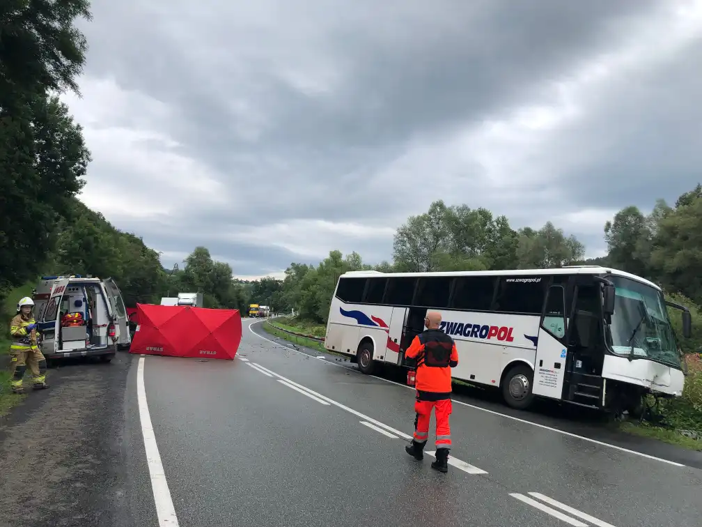 Tragiczny wypadek w Witowicach Górnych w relacji strażaków. W czołowym zderzeniu autobusu i osobówki zginęły dwie osoby