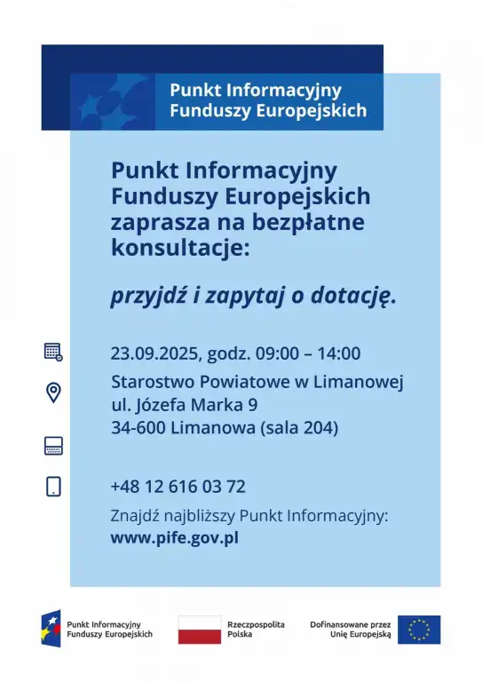 Bezpłatne konsultacje o funduszach unijnych w powiecie limanowskim