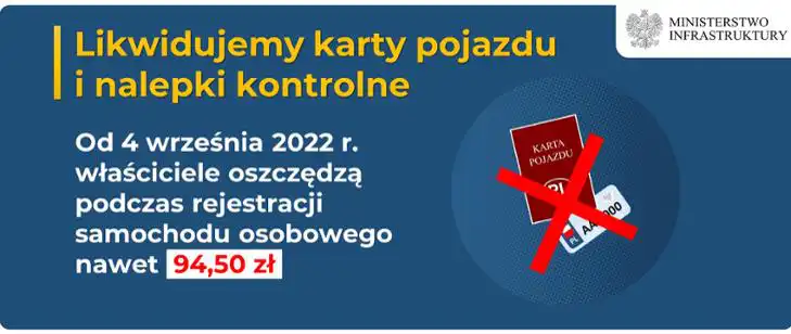 Od 4 września br. nie będą już wydawane karty pojazdu i nalepki kontrolne