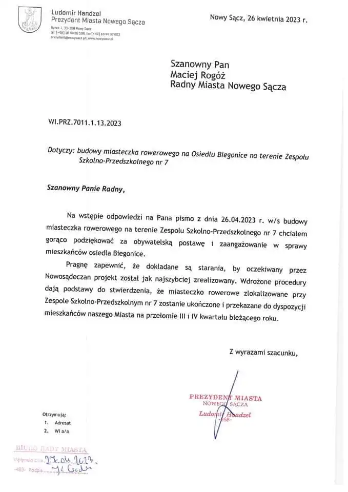 Jest szansa że w Nowym Sączu powstanie miasteczko rowerowe