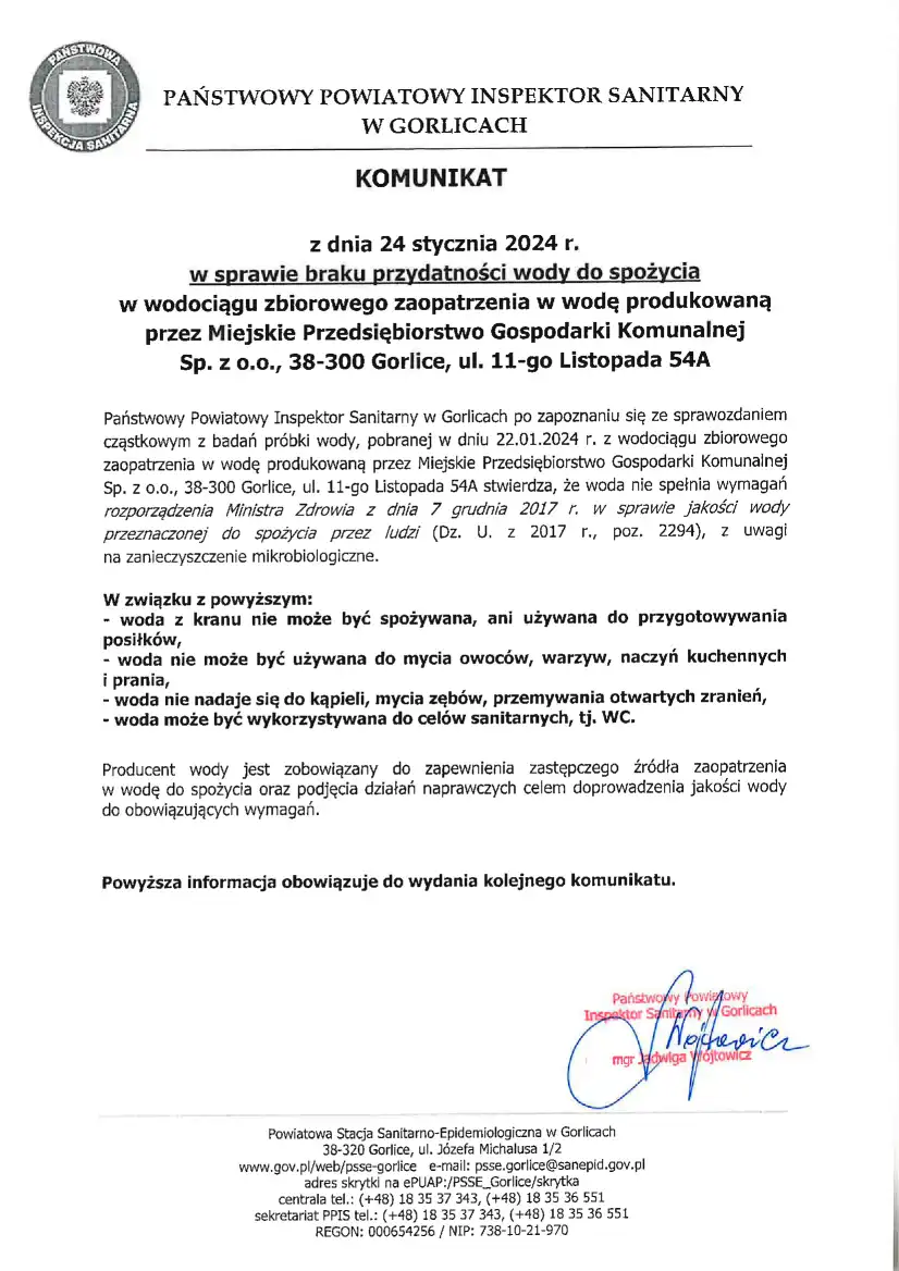 Gorlice: Woda nie nadaje się do spożycia ani nawet kąpieli